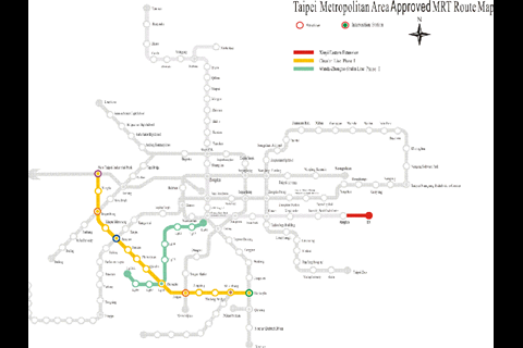 Map of Taipei Metro Line 7 Phase 1, the Wanda Zhonghe Shulin Line.
